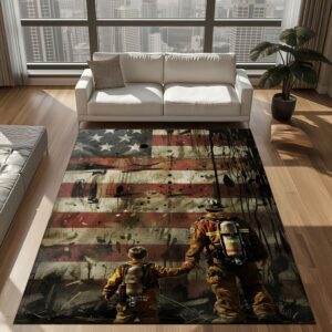 Personalized Firefighter Dad and Son Rug Set, Firefighter Rugs for Living Room Bedroom, Firefighter Rectangular Rugs Full Size FR106