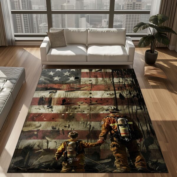 Personalized Firefighter Dad and Son Rug Set, Firefighter Rugs for Living Room Bedroom, Firefighter Rectangular Rugs Full Size FR106