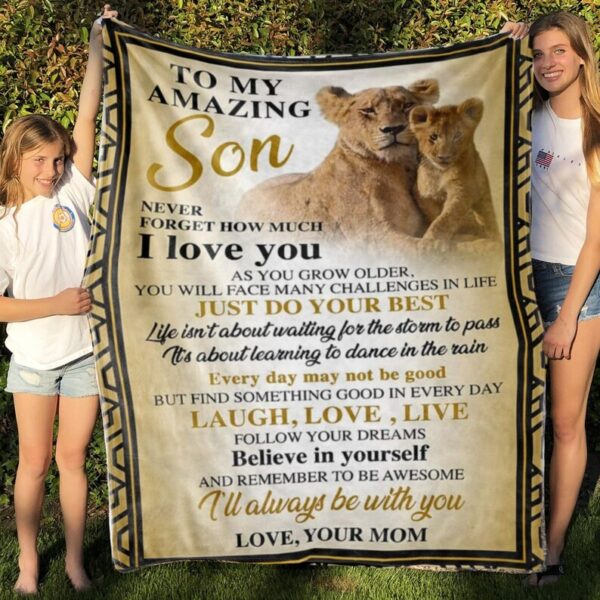 Personalized Lions Family Throw Blanket for Son - Blanket For Boy, Great Gifts for Family or Christmas Gift