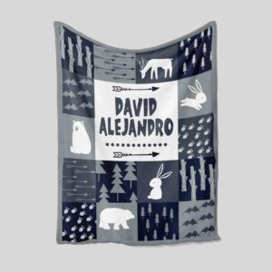 Personalized Name Blanket - Custom Family Bear and Rabbit Quilt