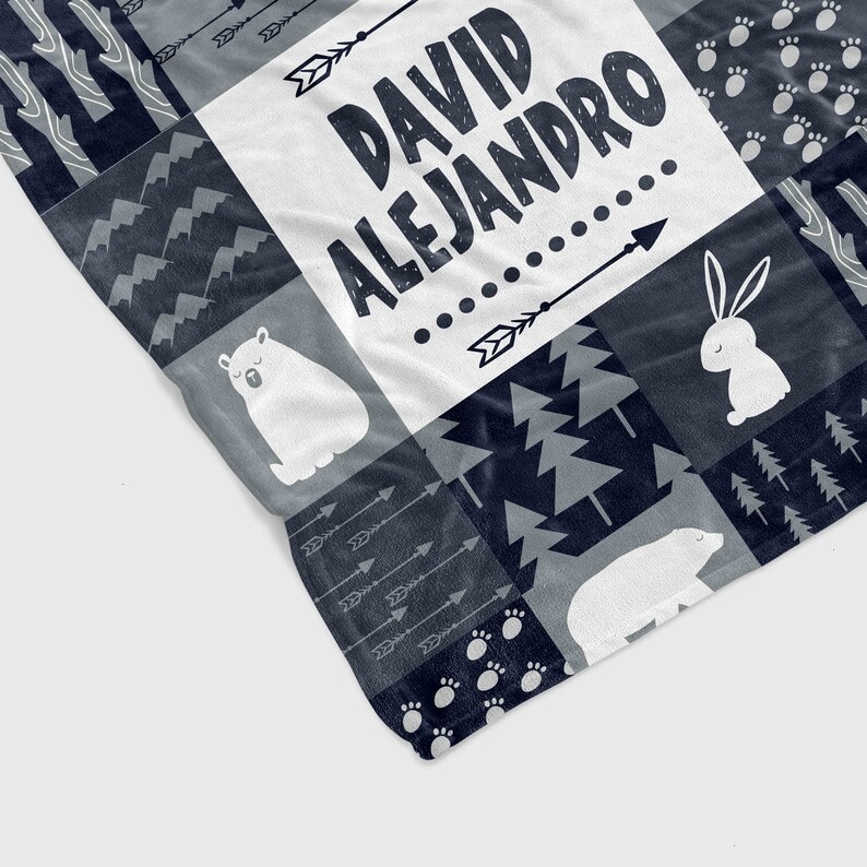 Personalized Name Blanket - Custom Family Bear and Rabbit Quilt