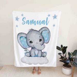 Personalized Name Quilt Blanket - Custom Baby Elephant Bedding Set