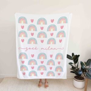 Personalized Name Rainbow Quilt Blanket - Custom Name, Perfect for Baby or Great Gifts for Family