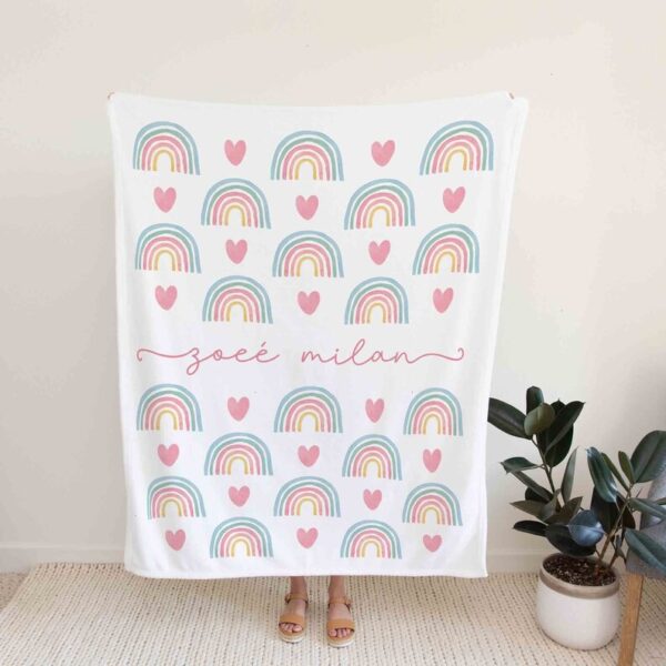 Personalized Name Rainbow Quilt Blanket - Custom Name, Perfect for Baby or Great Gifts for Family