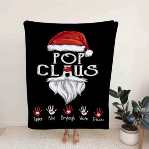 Personalized Pop Claus Quilt Blanket - Custom Hand With Name, Grandpa or Christmas Gift