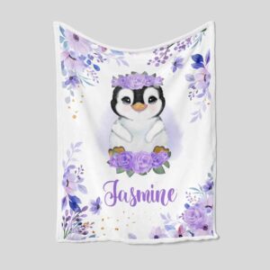Personalized Quilt Blanket - Penguin, Flower, Family or Great Gifts for Family