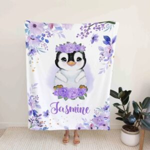 Personalized Quilt Blanket - Penguin, Flower, Family or Great Gifts for Family