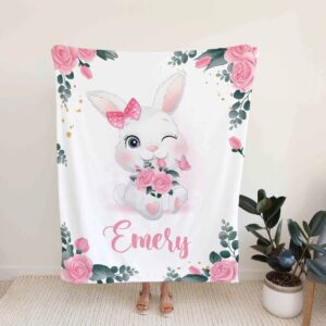 Personalized Rabbit Quilt Blanket - Custom Baby Girl, Perfect for Bedroom Decor or Great Gifts for Family