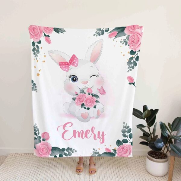 Personalized Rabbit Quilt Blanket - Custom Baby Girl, Perfect for Bedroom Decor or Great Gifts for Family