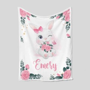 Personalized Rabbit Quilt Blanket - Custom Baby Girl, Perfect for Bedroom Decor or Great Gifts for Family