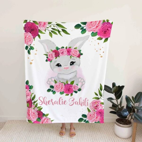 Personalized Rabbit Quilt Blanket - Custom Name, Custom Baby, Family, Gift For Kid or Great Gifts for Family