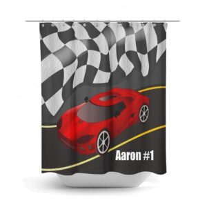 Personalized Race Car Shower Curtain for Bathroom Decor, Home Decor