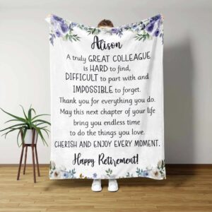 Personalized Retirement Quilt Blanket - Great Colleague, Violet Rose or Perfect for Bedroom Decor
