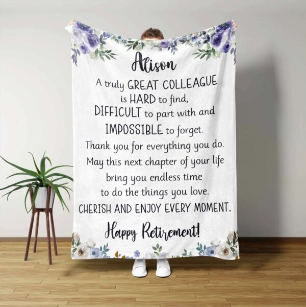 Personalized Retirement Quilt Blanket - Great Colleague, Violet Rose or Perfect for Bedroom Decor