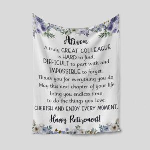 Personalized Retirement Quilt Blanket - Great Colleague, Violet Rose or Perfect for Bedroom Decor
