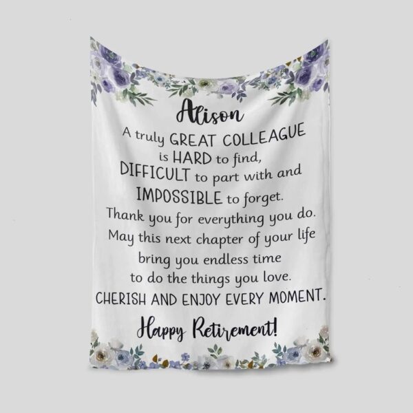 Personalized Retirement Quilt Blanket - Great Colleague, Violet Rose or Perfect for Bedroom Decor