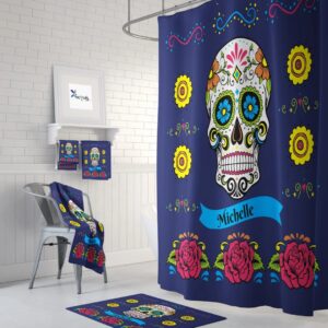Personalized Sugar Skull Shower Curtain for Bathroom Decor, Home Decor