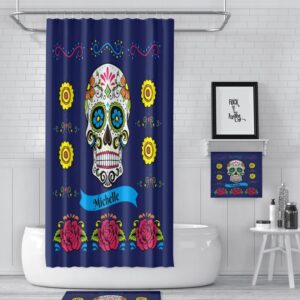 Personalized Sugar Skull Shower Curtain for Bathroom Decor, Home Decor