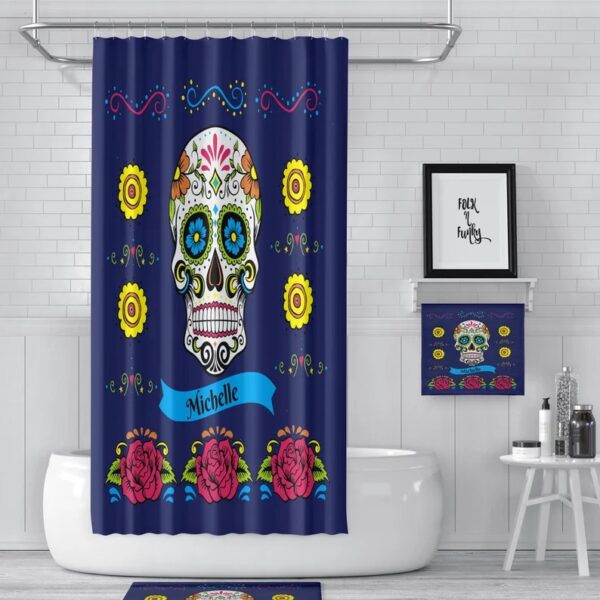 Personalized Sugar Skull Shower Curtain for Bathroom Decor, Home Decor