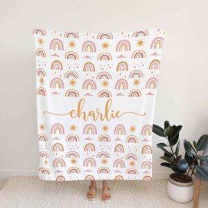 Personalized Sun and Rainbow Quilt Blanket - Custom Baby, Family, Perfect for Bedroom Decor or Gift for Christmas