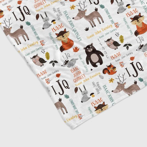 Personalized Woodland Animal Quilt Blanket - Custom Baby Boy or Girl, Bear, Fox, Owl, Deer, Rabbit or Home Decoration