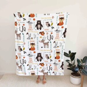 Personalized Woodland Animal Quilt Blanket - Custom Baby Boy or Girl, Bear, Fox, Owl, Deer, Rabbit or Home Decoration