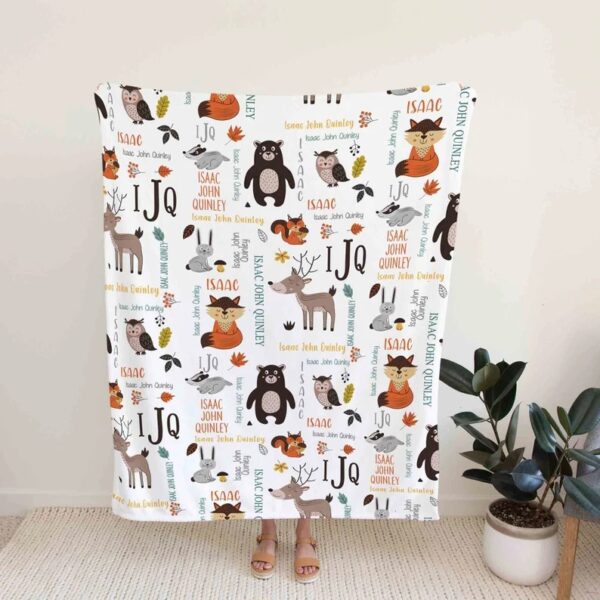 Personalized Woodland Animal Quilt Blanket - Custom Baby Boy or Girl, Bear, Fox, Owl, Deer, Rabbit or Home Decoration