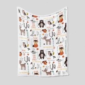 Personalized Woodland Animal Quilt Blanket - Custom Baby Boy or Girl, Bear, Fox, Owl, Deer, Rabbit or Home Decoration