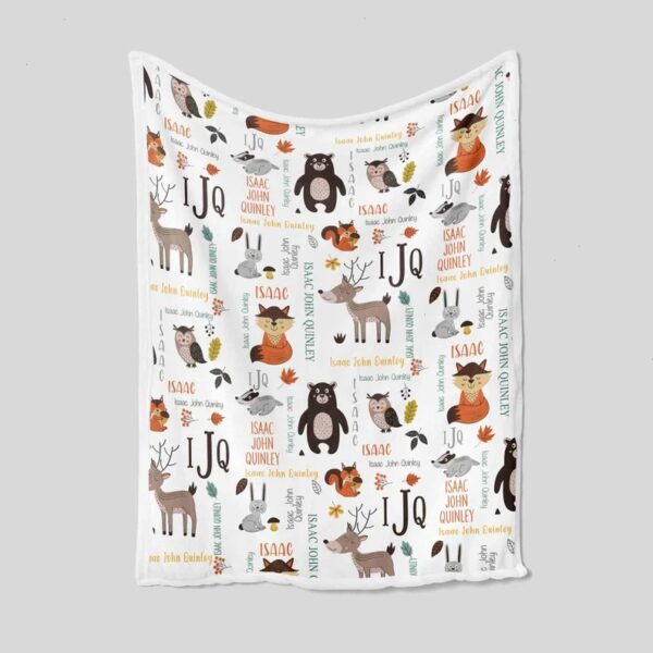 Personalized Woodland Animal Quilt Blanket - Custom Baby Boy or Girl, Bear, Fox, Owl, Deer, Rabbit or Home Decoration