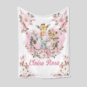 Personalized Woodland Safari Baby Quilt - Custom Name, Lion, Elephant, Giraffe, Monkey or Suitable for Home Decoration
