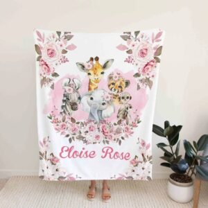 Personalized Woodland Safari Baby Quilt - Custom Name, Lion, Elephant, Giraffe, Monkey or Suitable for Home Decoration