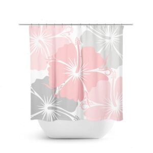 Pink And Gray Shower Curtain, Floral Shower Curtain, Shower Curtain Art, Pink Bathroom Decor, Hibiscus Shower Curtain