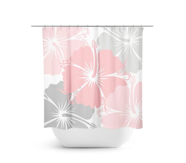 Pink And Gray Shower Curtain, Floral Shower Curtain, Shower Curtain Art, Pink Bathroom Decor, Hibiscus Shower Curtain