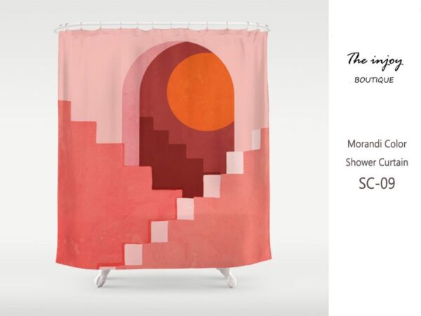 Pink Bohemian Midcentury Art Shower Curtain, Waterproof And Washable Shower Curtain, Minimalist Boho Customized Bath Curtains
