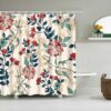Pink Red Floral Leaves Shower Curtain, Flowers Chrysanthemum Peony Dahlia Fabric Bathroom Curtain, Bath Curtain