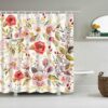 Pink Red Roses Floral Shower Curtain, Flowers Fabric Bathroom Curtain