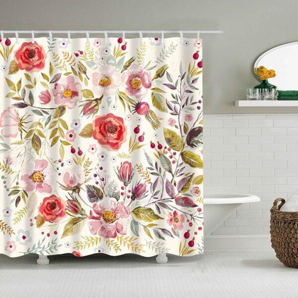 Pink Red Roses Floral Shower Curtain, Flowers Fabric Bathroom Curtain