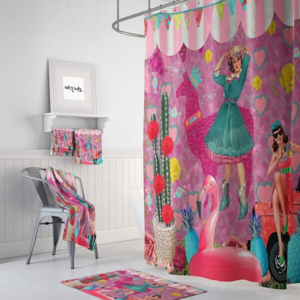 Pink Retro Theme Shower Curtain for Bathroom Decor, Home Decor