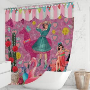 Pink Retro Theme Shower Curtain for Bathroom Decor, Home Decor