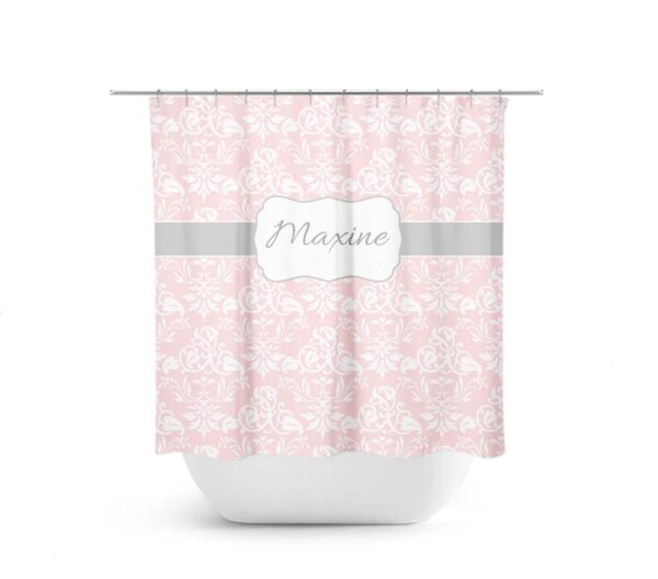 Pink White Gray Damask Shower Curtain, Pink White Bathroom, Custom Bathroom Decor, Personalized Shower Decor, Pink Gray Bathroom