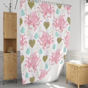 Pink and Gold Octopus Shower Curtain for Bathroom Decor, Home Decor