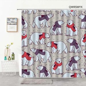 Polar Bear Wearing Scarf Shower Curtain, Arctic Winter Animal Carnivore Alaska, Bath Tub Curtain, Home Bathroom Decor