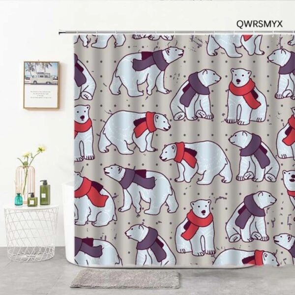 Polar Bear Wearing Scarf Shower Curtain, Arctic Winter Animal Carnivore Alaska, Bath Tub Curtain, Home Bathroom Decor
