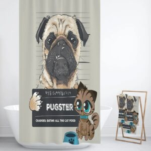 Pug Shower Curtain, Funny Bathroom Decor