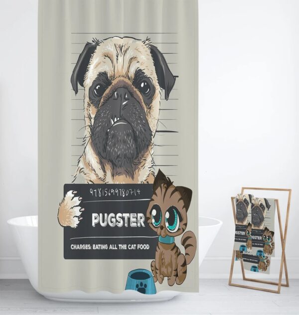 Pug Shower Curtain, Funny Bathroom Decor