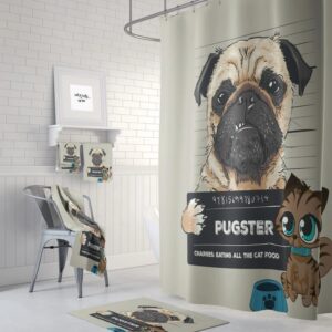 Pug Shower Curtain, Funny Bathroom Decor
