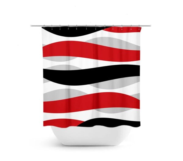 Red And Black Shower Curtain, Abstract Shower Curtain, Abstract Ribbon Red Bathroom Decor, Abstract Wave Shower Curtain