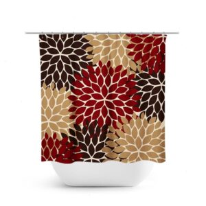 Red And Brown Shower Curtain, Floral Shower Curtain, Custom Bathtub Curtain, Floral Bathroom Decor, Modern Bathroom