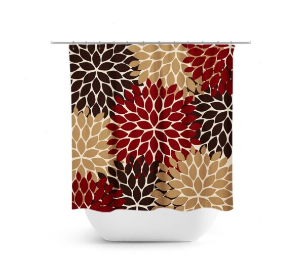 Red And Brown Shower Curtain, Floral Shower Curtain, Custom Bathtub Curtain, Floral Bathroom Decor, Modern Bathroom
