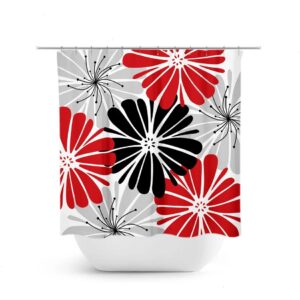 Red Black And Gray Shower Curtain, Floral Bath Curtain, Fabric Shower Curtain, Girls Bathroom, Red Black Bathroom
